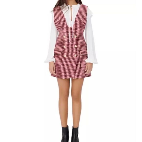 Maje Russi Tweed Mini Pink Dress Fuchsia Size XS - Picture 6 of 15